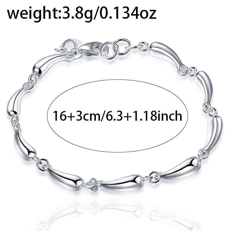 S925 Silvery Water Drop Smooth Bracelet, Elegant Design