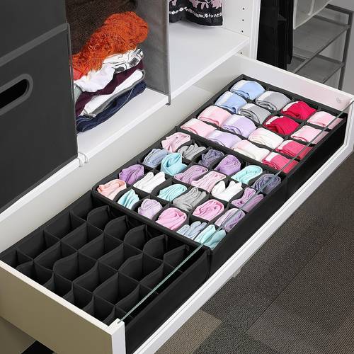 sock and underwear organizer divider fabric foldable closet and wardrobe organizer storage box for socks underwear ties 24 compartments gray autumn decor holiday decor room decor home decor fall decor bedroom decor