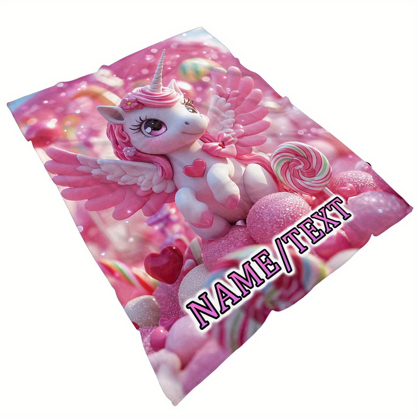 TEMU 1pc Custom Name Cartoon Unicorn Pattern Blanket - Lightweight Flannel Throw For Sofa, Bed, Travel, Livingroom, Office, Couch And Bed - Digital