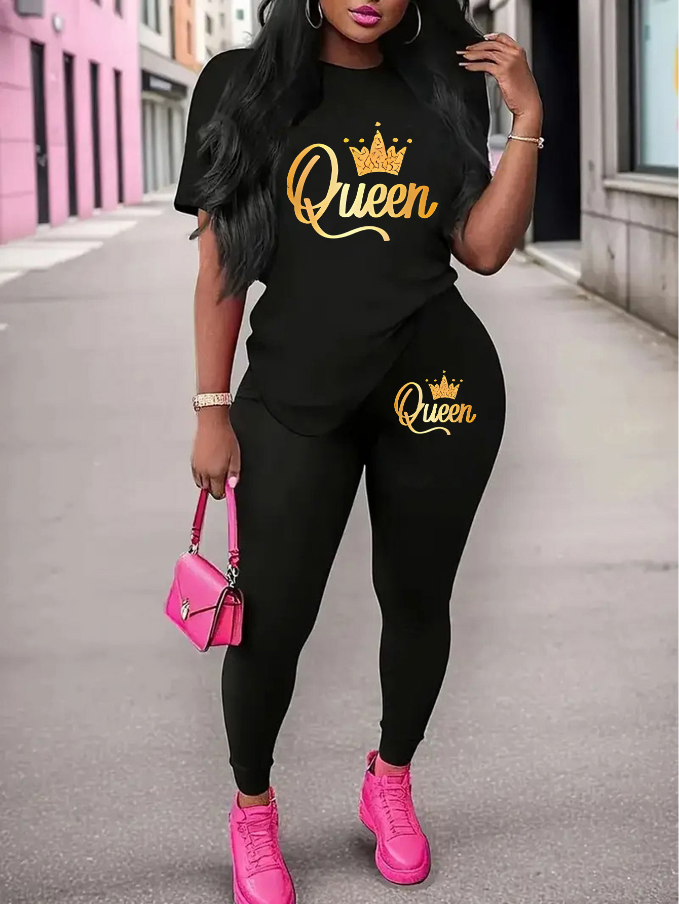 completo casual donna maglietta a maniche corte e pantaloni Temu