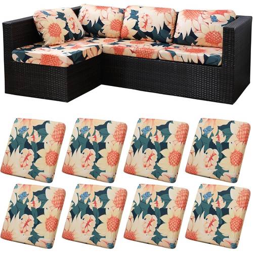 2 6 8pcs patio cushion covers outdoor cushions covers stretch cushion covers replacement washable and reusable furniture protectors sunflower