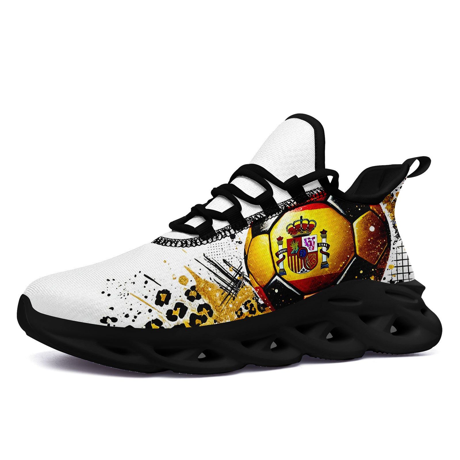TEMU Coolcustomize Shoes For Men, Grunge Spain Soccer Ball Print Lace-up Low Top Sneakers, Lightweight Wide Shoes, Comfortable Running, Walking &