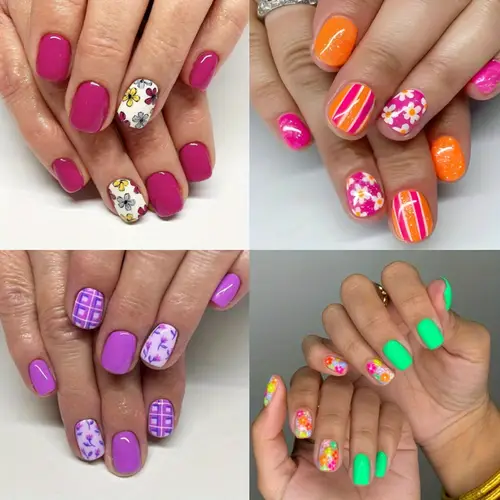 96pcs 4 pack square short acrylic nail tips with mixed colorscheme featuring solid and floral designs a sweetand elegant look jelly and file for easy application suitable for women and girls press