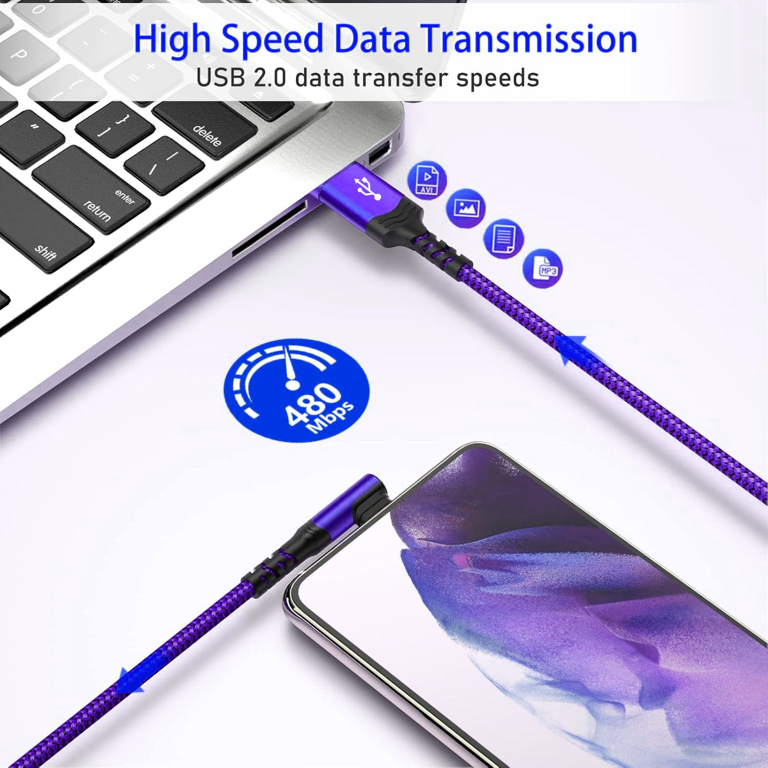 Cargador Tipo C de 3 piezas, Carga Rápida, Cable USB A a USB C en Ángulo Recto, Cable Cargador USB C Trenzado para iPhone 17/16/15 Series, Samsung, Huawei, Xiaomi, Redmi, Oppo, Oneplus y Más Smartphones 3.3Ft/6.6Ft/9.9Ft