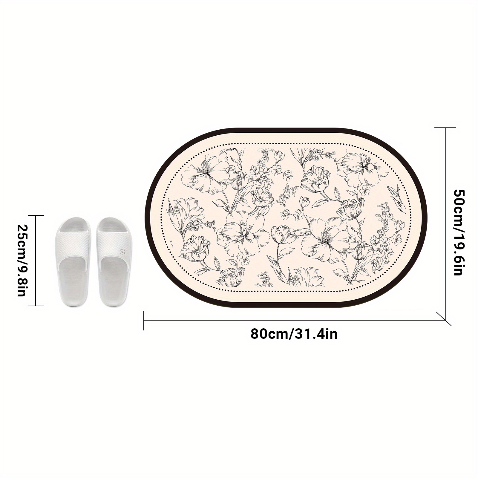 Image of 1pc Super Absorbent Quick Drying Soft Bathroom Mat, Rubber Bottom Anti-slip Mat, Bathroom Room Decorative Floor Mat, Door Mat, Easy And Easy To Match Floral Pattern Absorbent Mat, Mother's Day