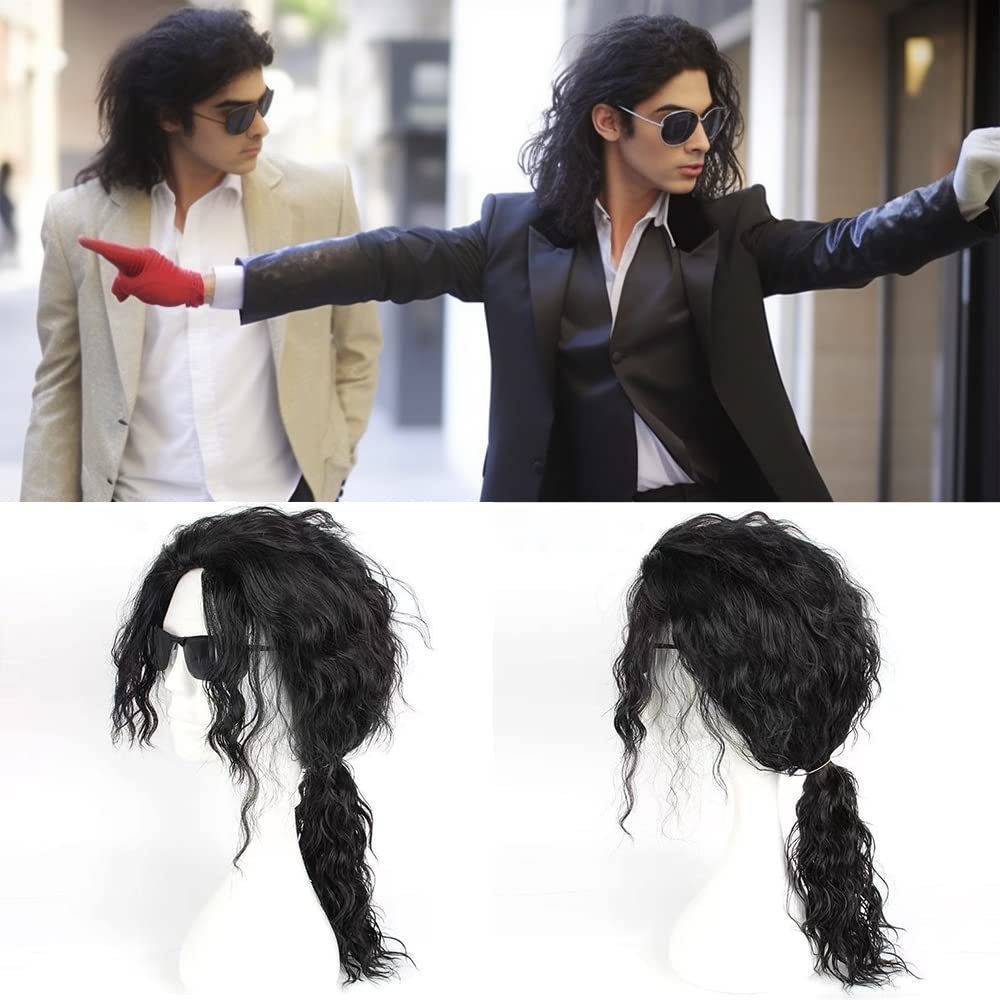 mens 70s 80s   mullet wig long curly synthetic hair suitable for halloween cosplay punk rocker style with elastic for themed parties costume wigs for outfits
