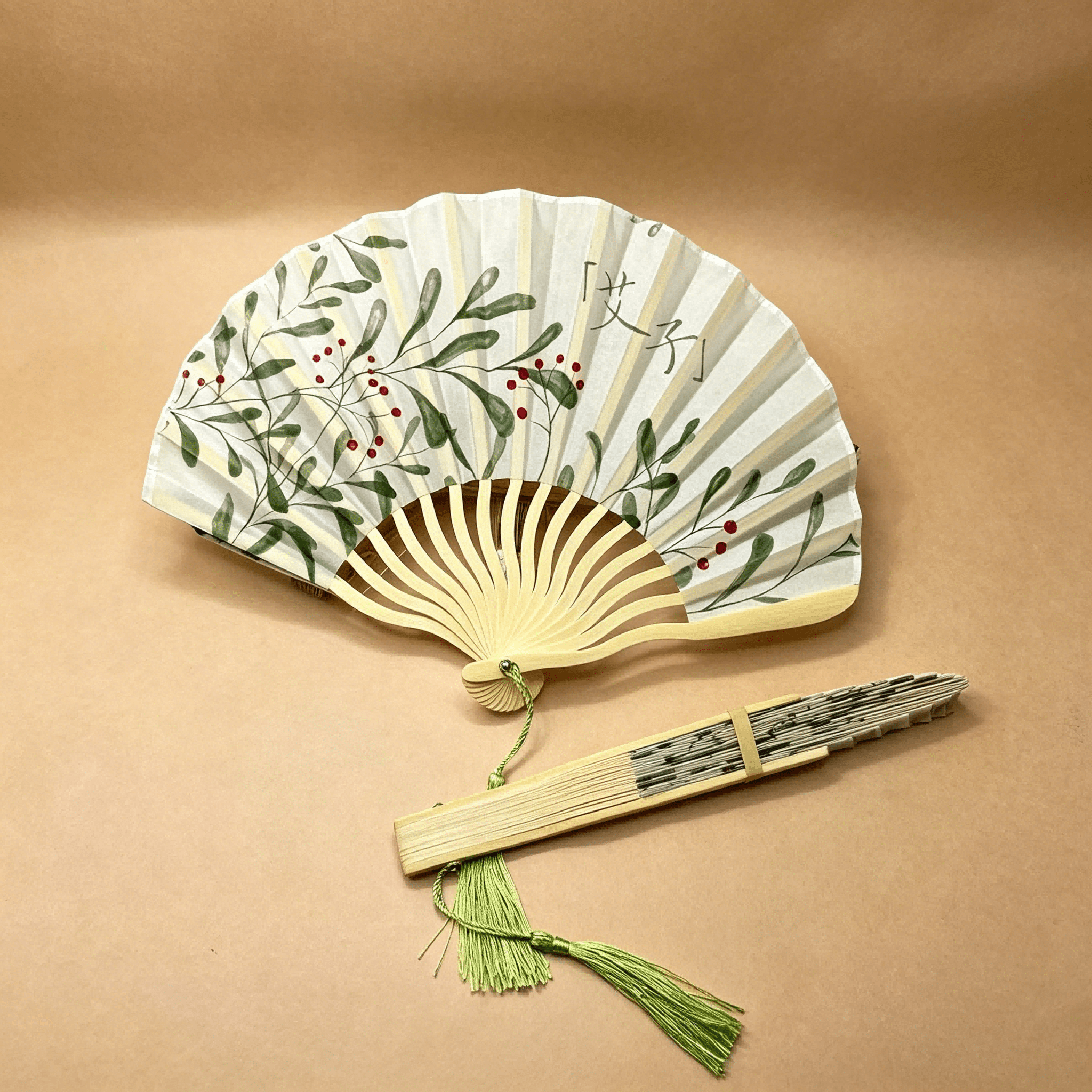 TEMU 1/4 Chinese Bamboo Folding Fan With Fabric - Portable Tassel Handheld Cooling Fan Suitable For Women, Retro Floral For Hanfu Accessories,