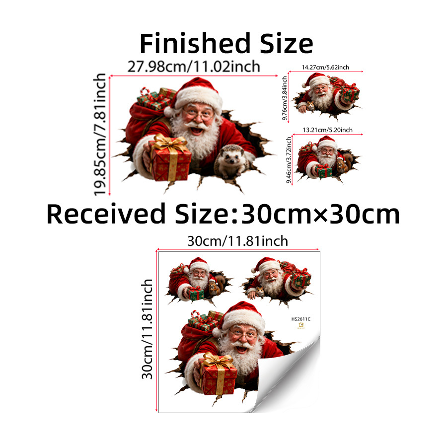 TEMU Xmas Santa Floor Stickers, Broken Hole Effect Squirrel, Self-adhesive Pvc Floor Decals, For Bedroom Floor Merry Christmas Decor Decal