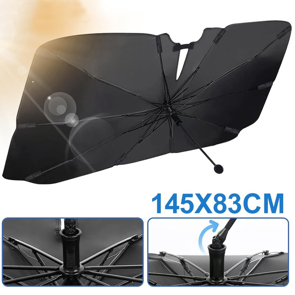 145 X 83 Cm Car Windscreen, Upgrade 360° Rotatable Foldable Car Parasol Carbon Fibre Skeleton, , For Most Cars Suvs