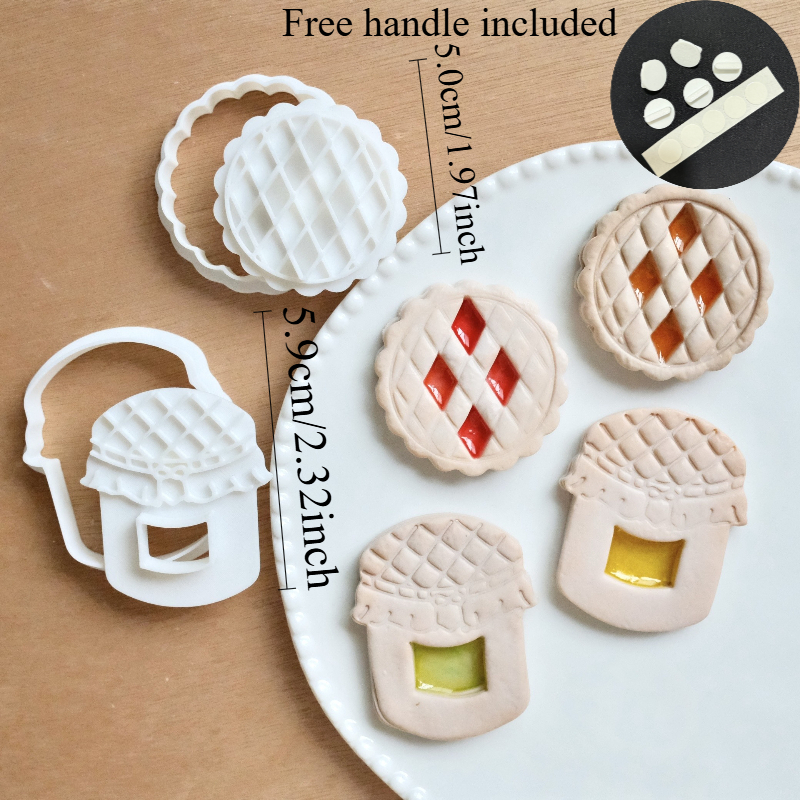 Image of 2pcs 3d Jam Sandwich Cookie Cutters - Plastic French Candy Stamps, Suitable For New Year Cake Decorations, Perfect For Holiday Baking Supplies, Cookie Cutters