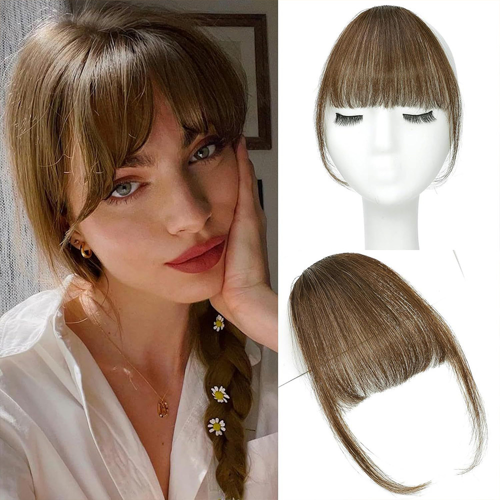 TEMU Franges aériennes tressées à en cheveux humains avec pince à cheveux à pour femmes, pince à cheveux lisses en frange, cheveux lisses faciles à