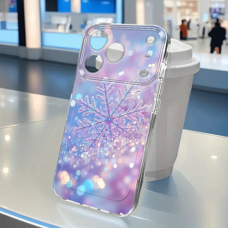 Etui za telefon - Etui za telefon z vzorcem kristalnih snežink v vijoličnem gradientu, zasnovan za iPhone 17 Pro Max, 16E, 15 Plus, 14, 13 Mini