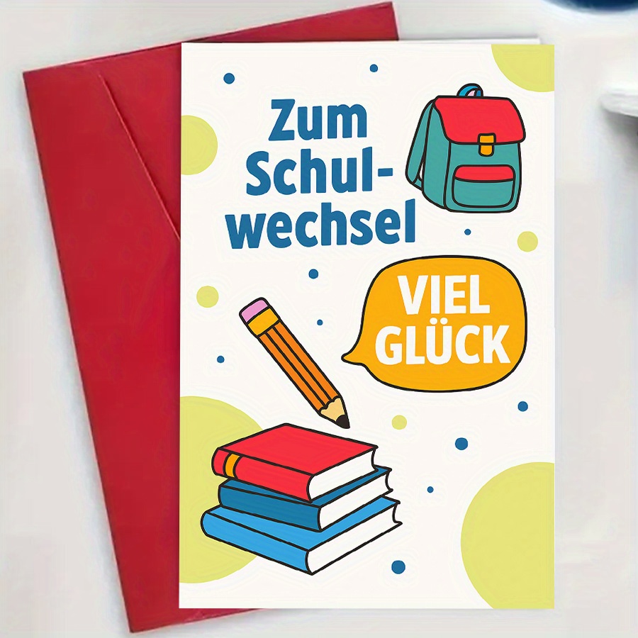 1pcback To School Good Luck Card With Books, Pencil, And Backpack - Perfect Gift For Students Starting A New Journey Or Changing Schools. Ideal For , Family, And .envelope-style Card.