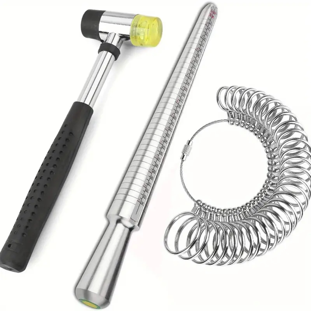Complete Ring Sizing Kit With Ring , Gauge & Hammer - Adjustable Finger Sizer For //eu//ch/fr/it/de//au/in/br/ar/cl/pe/cn//th/id/th//ni/no/se/nl/be//ch//pl/gb/ie - Jewelry Making Tool For Men &