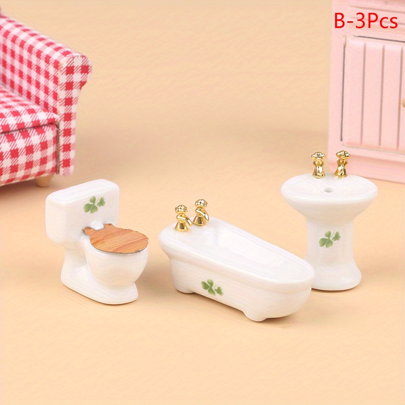 Dollhouse simulation mini bathroom washbasin bathtub toilet three piece set  miniature scene decoration