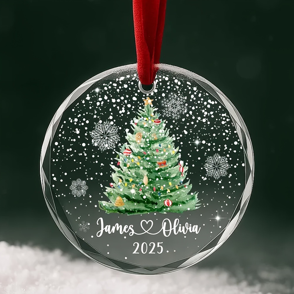 TEMU 2D Flat - Ornamento da appendere 2D personalizzato, 1 pz, Natale personalizzato, ornamento in vetro - Inciso con i nomi della e l' - Regalo per