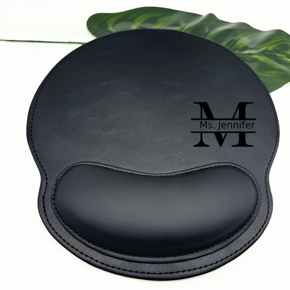 TEMU Custom Text Mouse Pad - Personalized Pu Leather With Name/letter, Office And Gaming Mousepad, Wrist Support, Promotional Gift For Valentine's