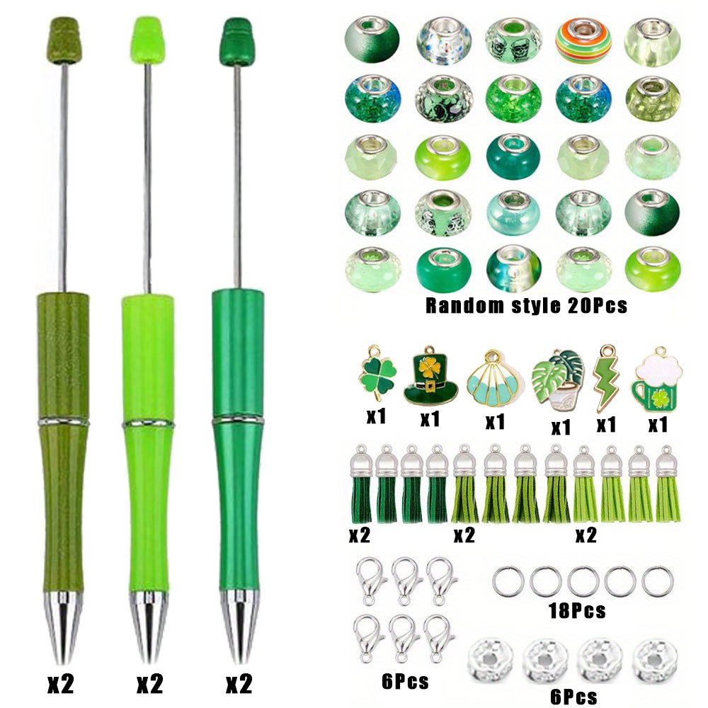 6 Sets Of Green European Style Large Hole Bead And Cactus Clover Pendants, With Tassel Jewelry Making Set, Suitable…: retailer-supplied image