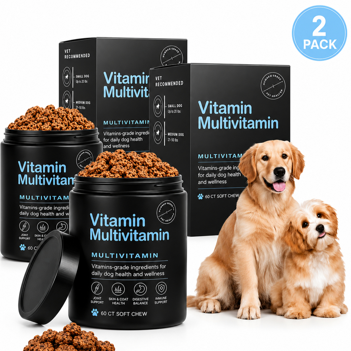 2pack Cat And Dog Multivitamin Relief, Supports Hip And Joint Mobility With Folic Acid, Salmon Oil And Chondroitin, Supports Skin And Coat Health, Balance And Support, 60 Chews (1pc)