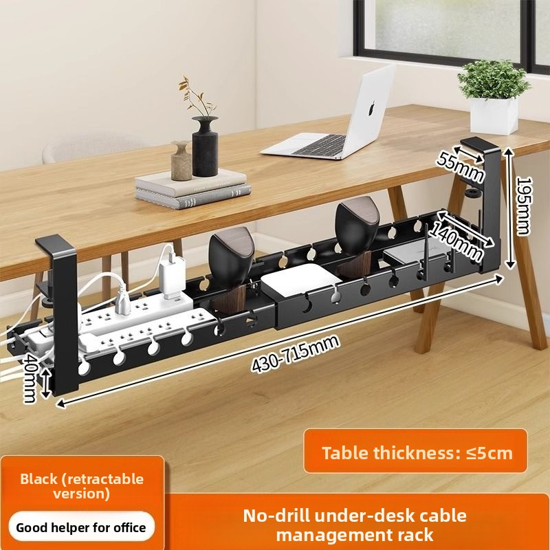 Temu – TEMU Adjustable Metal Under-desk Cable Management Tray, With Power Strip Bracket, Wall-mounted Channel, Wire Clips For Routers And Data Cables, No