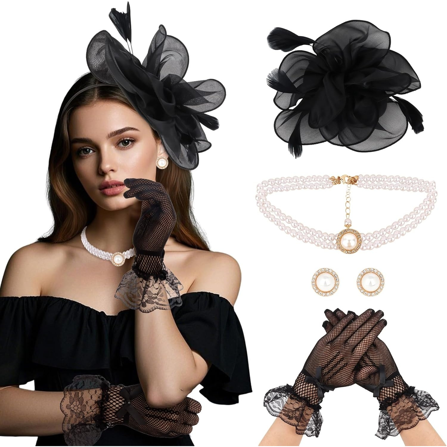 fascinator with gloves sold on Temu United States display picture 1