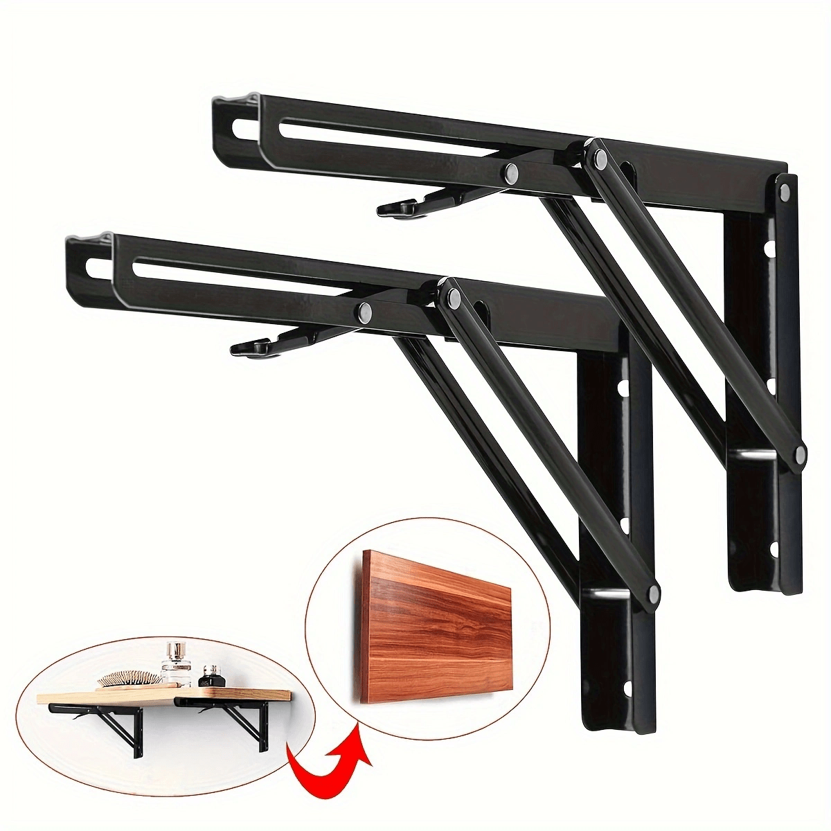 TEMU 2pcs Heavy Duty Iron Folding Shelf Brackets- Collapsible Space-saving Wall-mounted Support Brackets For Tables, Benches, Shelves- Includes