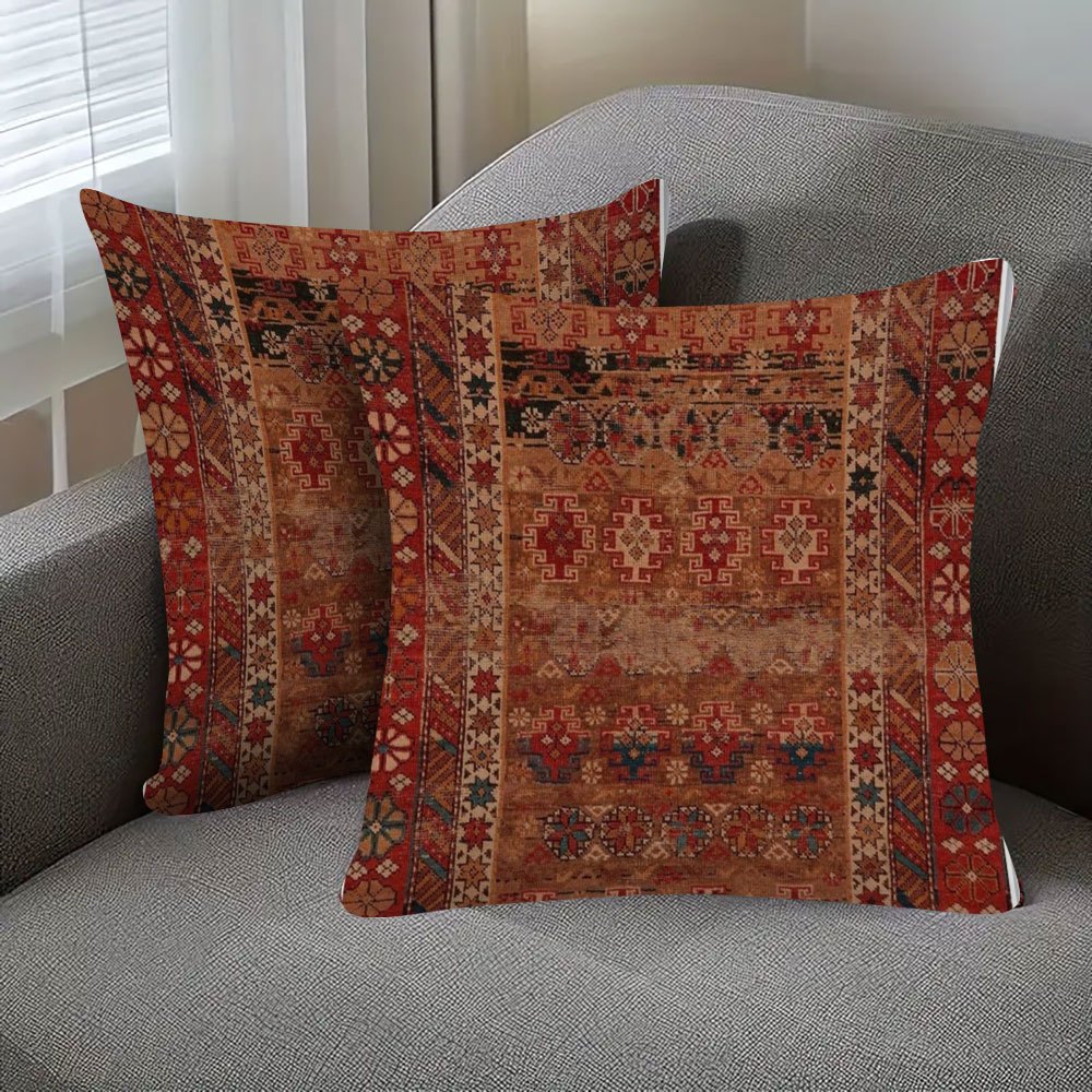 TEMU Ensemble de 2 housses de coussin courtes en peluche avec motif d'art traditionnel marocain bohème, imprimées , lavables en machine, fermeture à