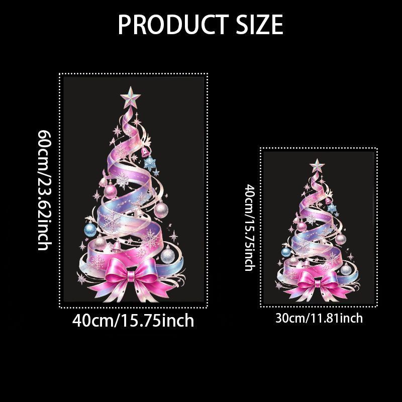 TEMU 1 stuks 2D Platte Sticker, Kerstdecoratie Statische Kleefkracht, Raamsticker, Glasmuur, Raamsticker, Dromerig Roze Kerstboom Vakantie Decoratie