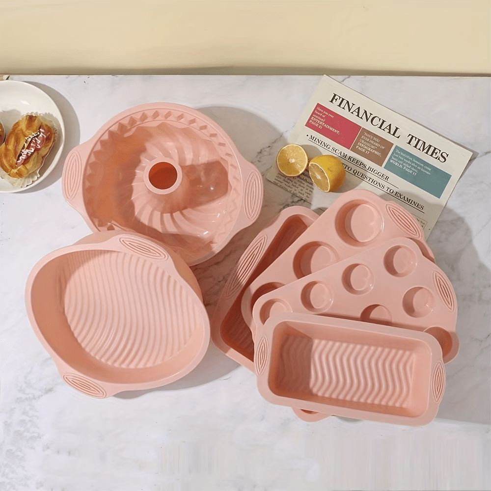 TEMU 6pcs Baking Cake Silicone Baking Pan Set, Food-grade Silicone Cake, Non-slip, Heat-resistant, High-temperature Resistant, Easy To Clean, Cake