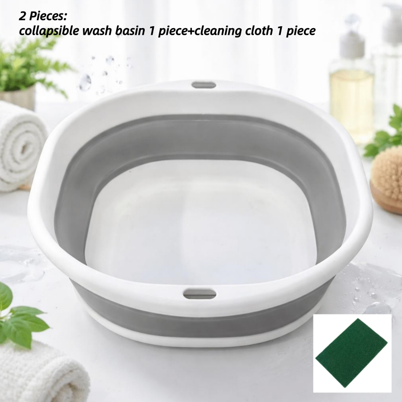 Image of Portable Set (1 Collapsible Sink + 1 Cleaning Cloth), Multi-functional Foldable Plastic Basin With Under-counter Storage, Suitable For Camping, Outdoor Washing, Laundry, Travel, And Home Cleaning