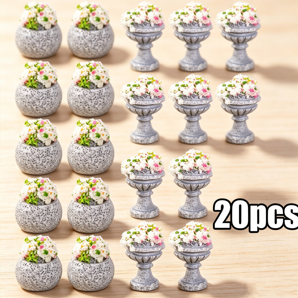 TEMU 20 pezzi Mini Aiuola da Giardino in Miniatura Paesaggio per Casa delle Bambole, Pianta Artificiale Verde da Scenografia Piccolo Vaso di Fiori