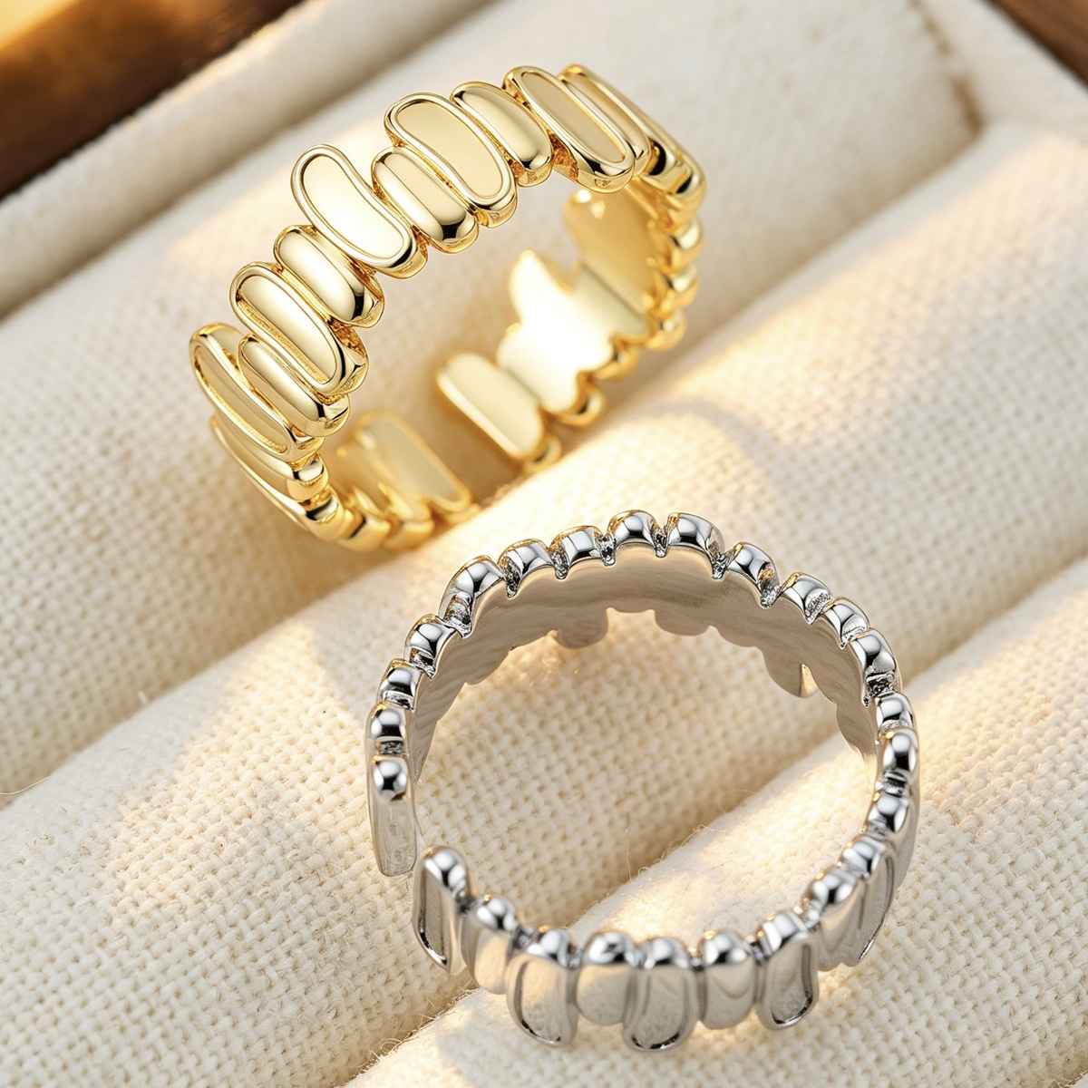 French Style Easy Round Pebble Splicing Open Ring, Daily Gift