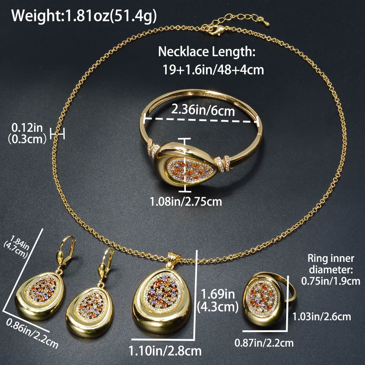 Colorful Bling Zirconia Jewelry Set Middle Eastern Bohemian Style