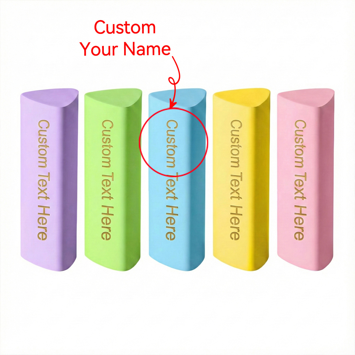 5pcs Set, Personalized Triangular Erasers, Customizable With Names And Text, In Multiple Colors, Suitable For Schools, Promotional Gifts, Party Favors, And Practical Stationery Sets.