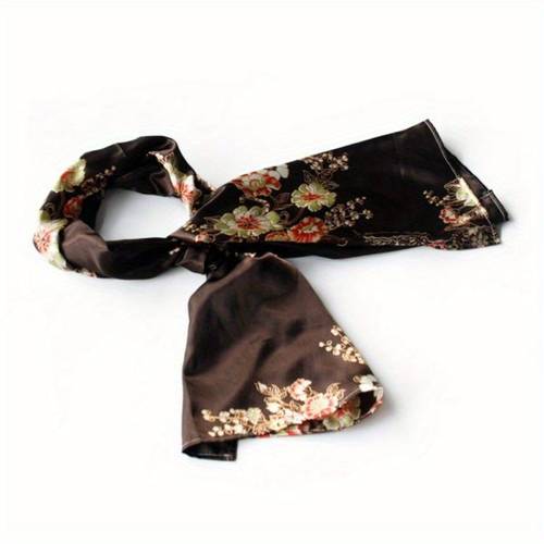 small silk scarf wrap shawl brown floral pattern with golden accents exquisite elegant comfortable lightweight versatile accessory for women