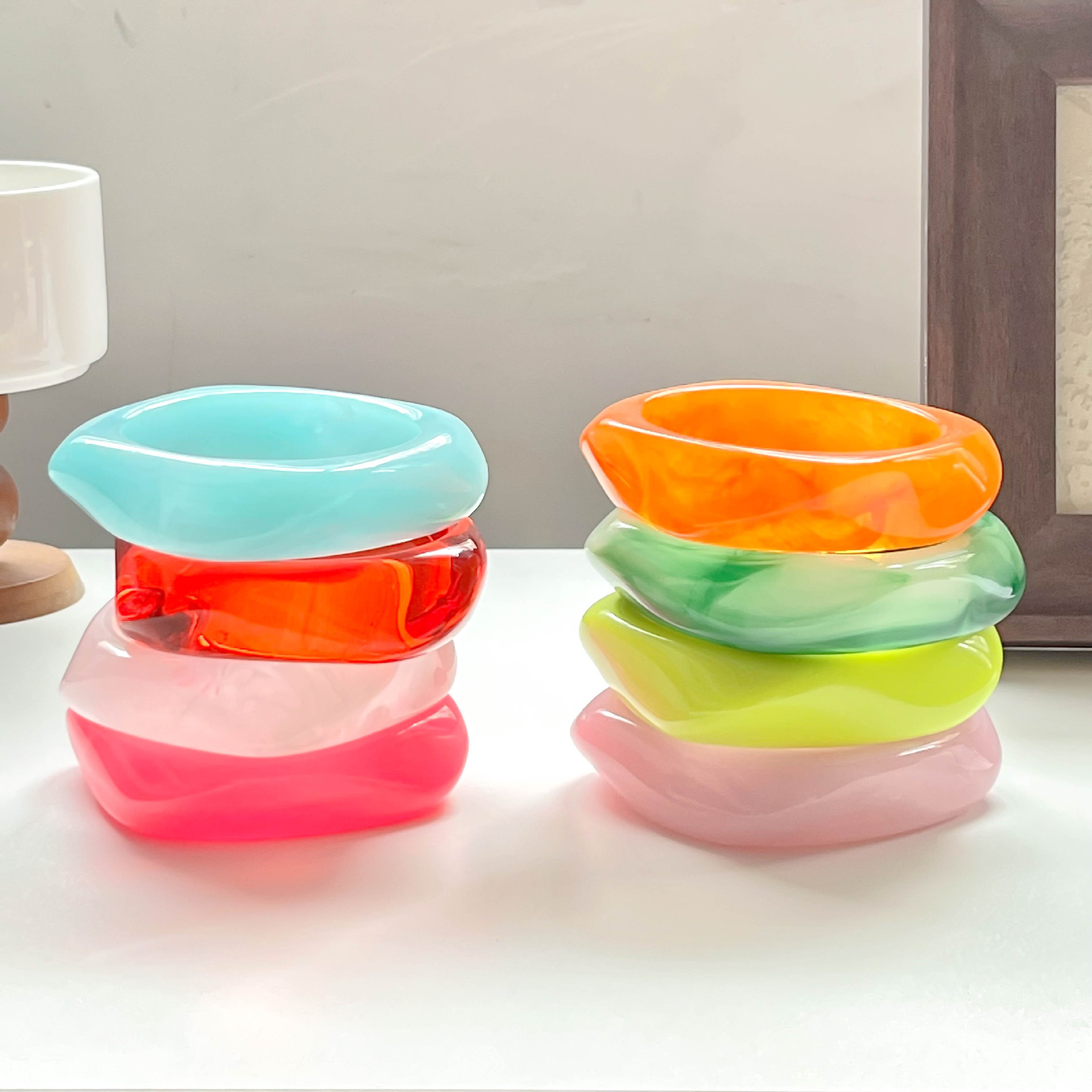 8pc Marbled Square Geometric Resin Bracelets