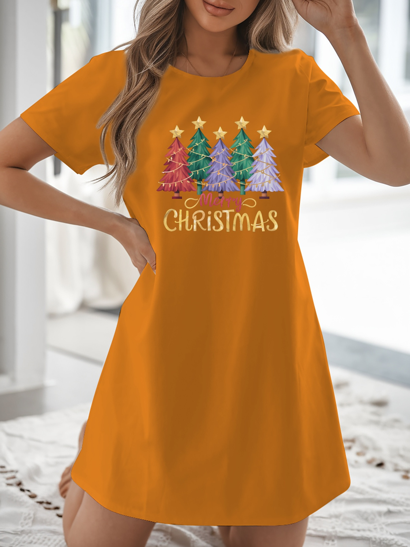 knee length dresses for ladies Rockin' Around Christmas T-Shirt Dress