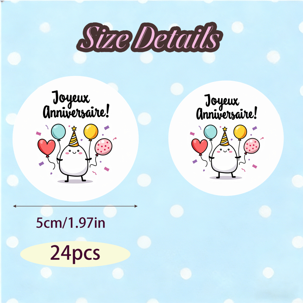 TEMU 24pcs/48pcs, Personalized Custom Stickers, Round Vinyl Decals, White Background With Black Text And Colorful Graphics, Cute Holding Balloons And