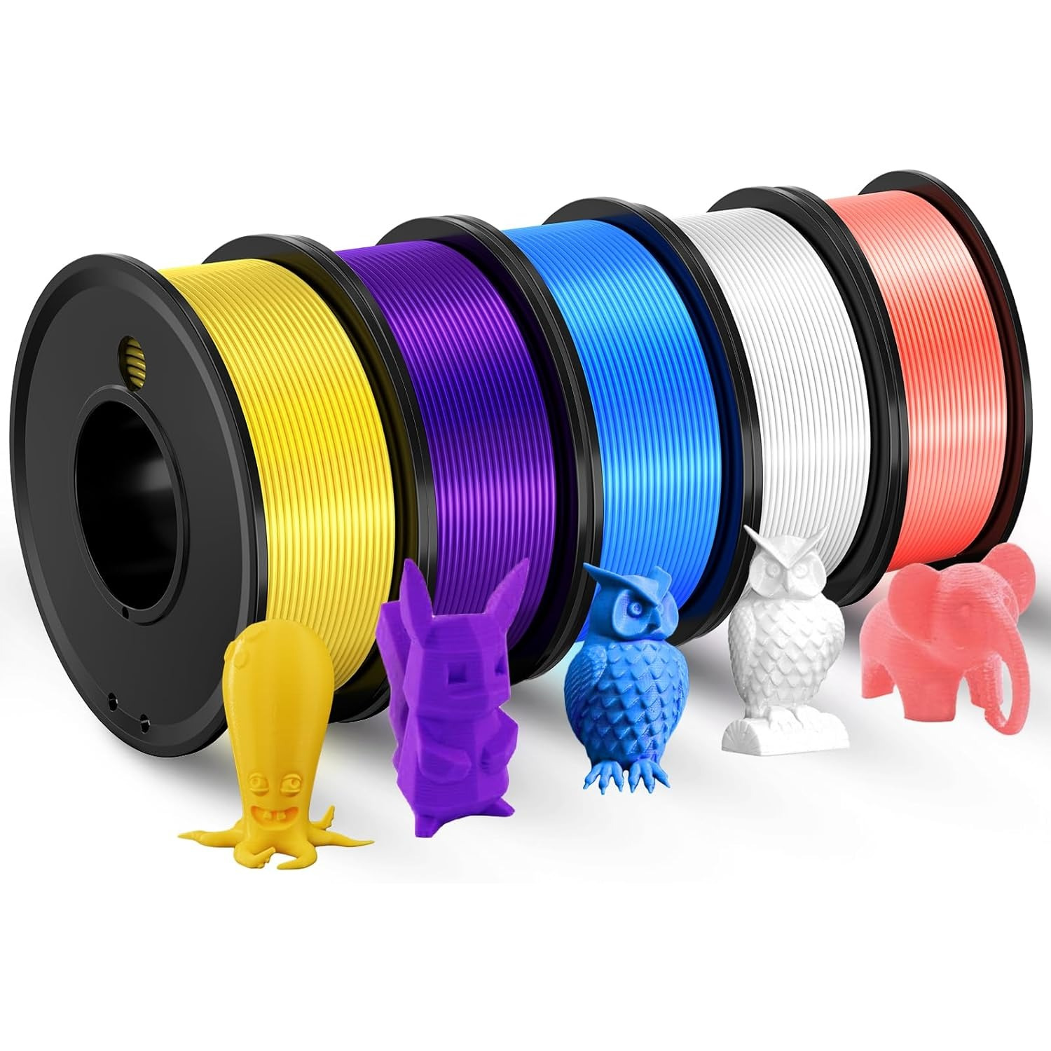 

Bundle Of 5 Vacuum- 250g Pla 1.75mm 3d Printer Filaments In Colors Like White, Yellow, Pink, Blue, And Purple, With An Of ±0.02mm.