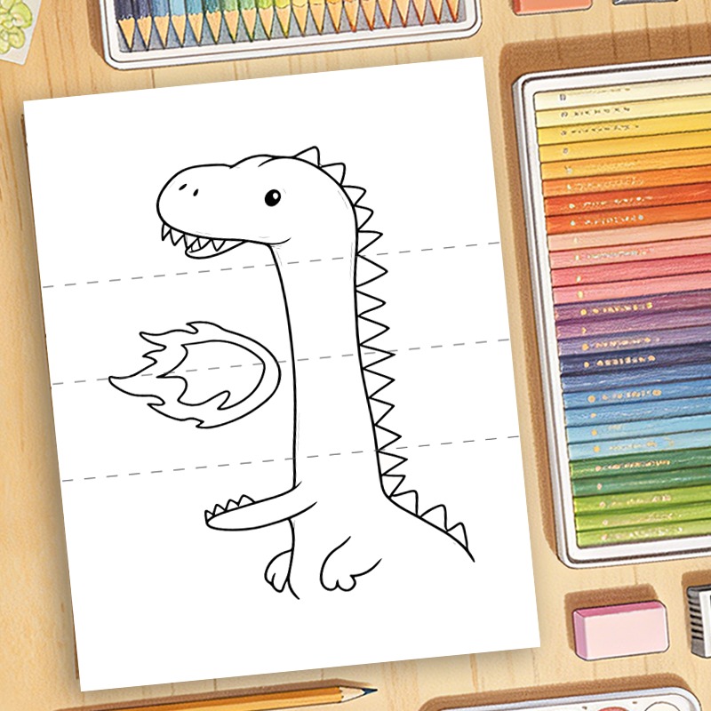 Shark Cover Foldable Creative Drawing Book, Fun Line Art Storybook