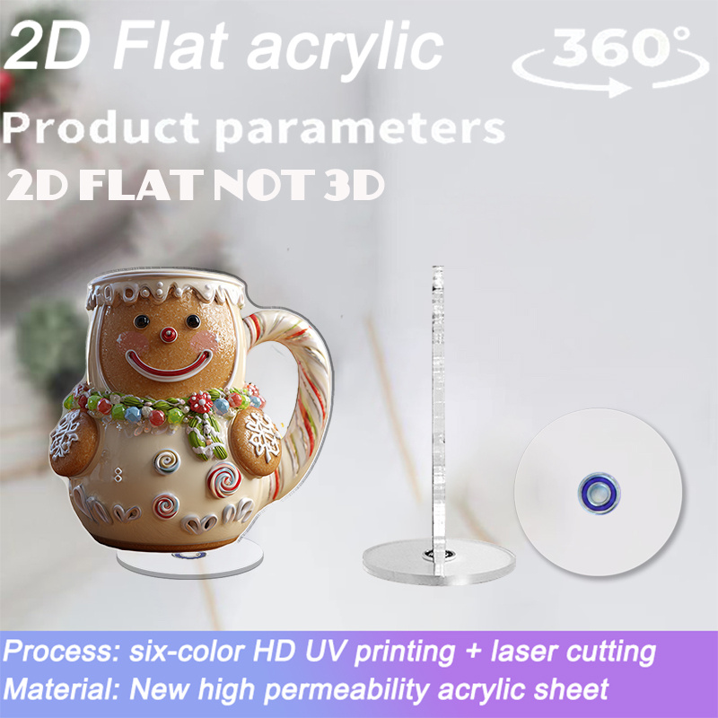 2D Flat, 1pc Rotating Gingerbread for Man Mug & Desktop Decor - 360&deg; Spinning Acrylic Cookie Character Cup with Icing Details, No Assembly, for Christmas & Year-Round Use, Candy Stick Handle - Ideal for Home, Office, or as a Gift (Compatible with, 2D