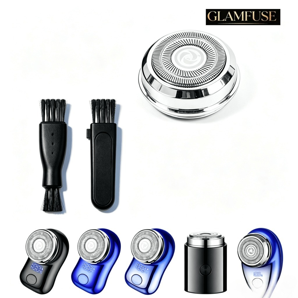 TEMU Men's Portable Electric Shaver Replacement 1pc And 2pcs Cleaning Brushes, Double Ring Stainless Steel , Suitable For Capsule Shavers, Ideal