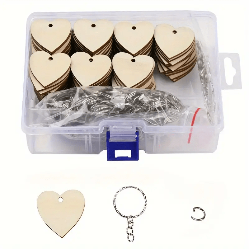 

/300pcs 35mm Heart-shaped Wooden Chips Wooden Sign Keychain Accessories For Diy Keychain Combination Decoration Pendants