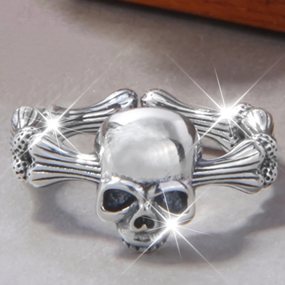Goth Personality Skull Ring For Men Women Party Carnival Halloween Punk Adjustable Opening Bone Ring