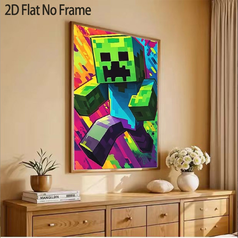 TEMU 2d Flat, 2d/flat 1pc Frameless Canvas Art Poster Print; Vibrant Graffiti Pixel Pop Art Decorative Poster, Pixel Art Decor Painting, Suitable For