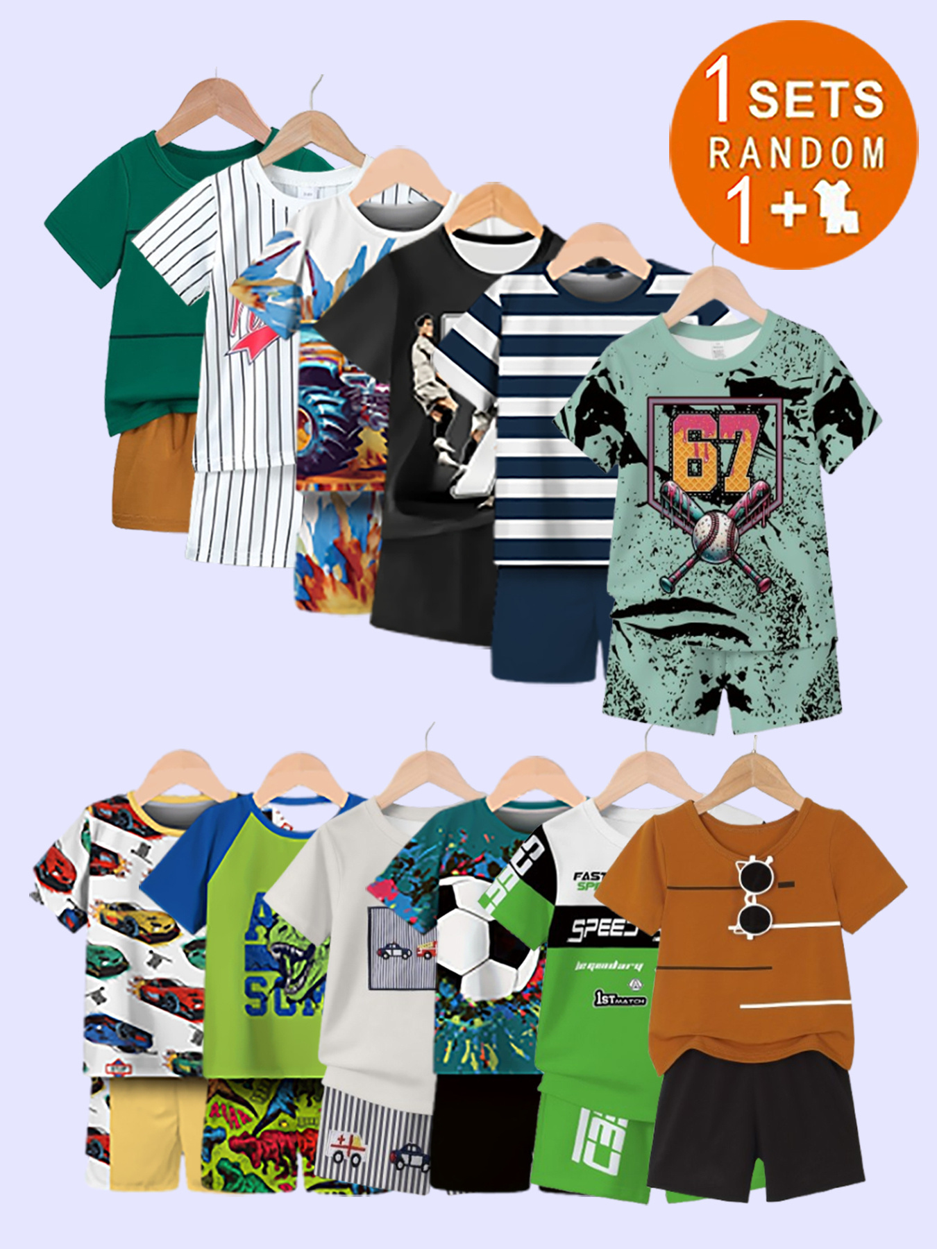 24pcs set 2pcs     boys casual fashion multi color short sleeve and sleeveless outdoor set 12 tops 12 shorts new summer style suitable outdoor activities   outdoor