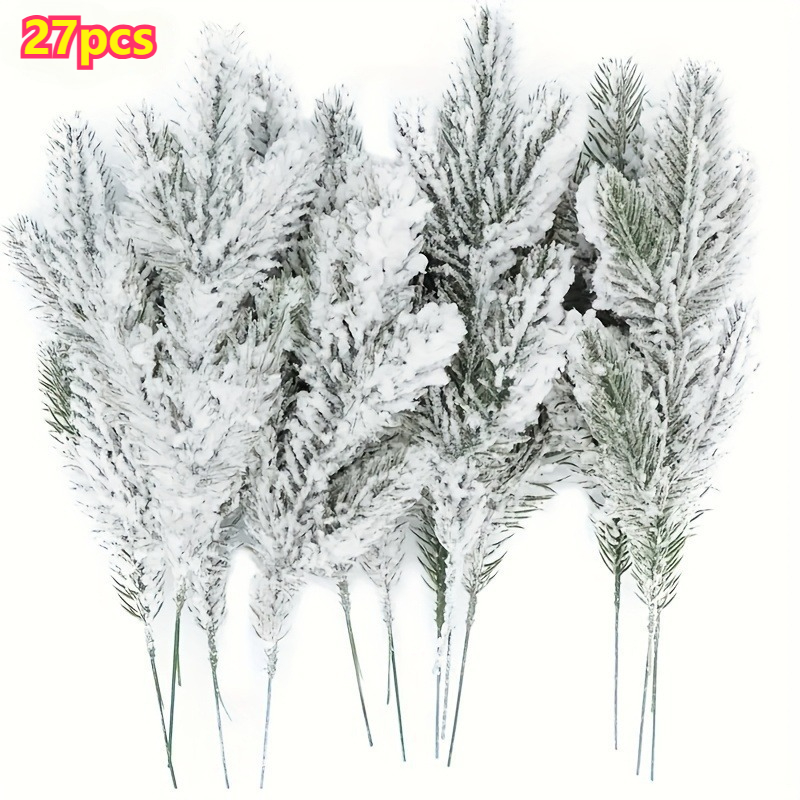 TEMU 27pcs Artificial Snowflake Pine Branches, Faux Holly Twigs With Green Needles, For Autumn Winter Christmas Sprig Decorations, Diy Crafts, Wreath