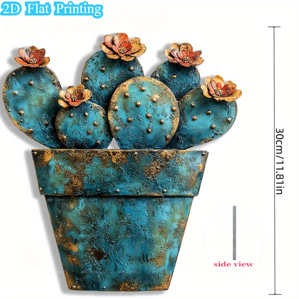 TEMU Plat 2D, [Plat 2D] Impression Plate 2D, 1 pièce Décoration Murale Cactus en Bois Vif Vintage Usé, Décoration de Plante du Désert aux Couleurs