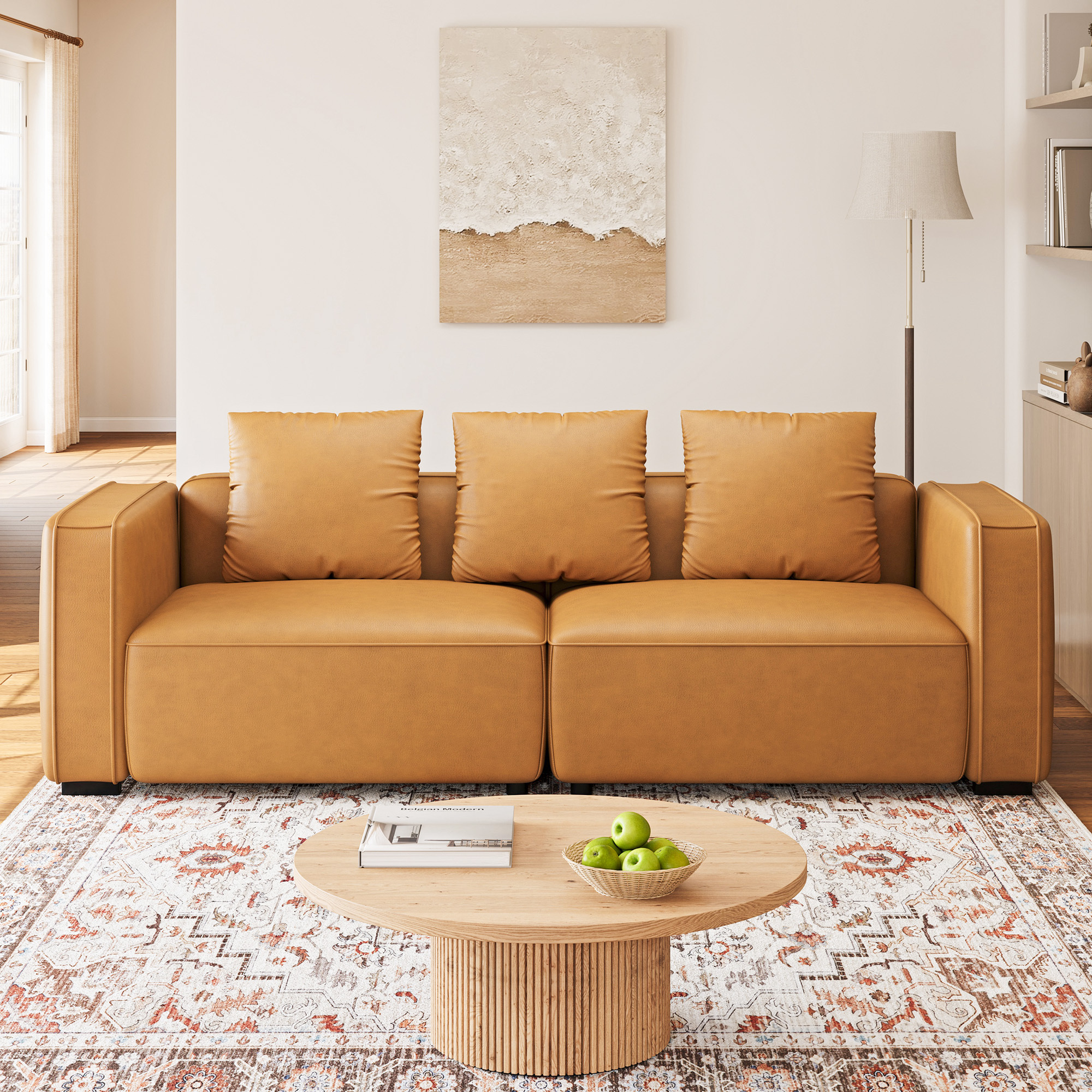 87 Inch Sofa Couch For Living Room Faux Leather Loveseat, Apartment, Lounge