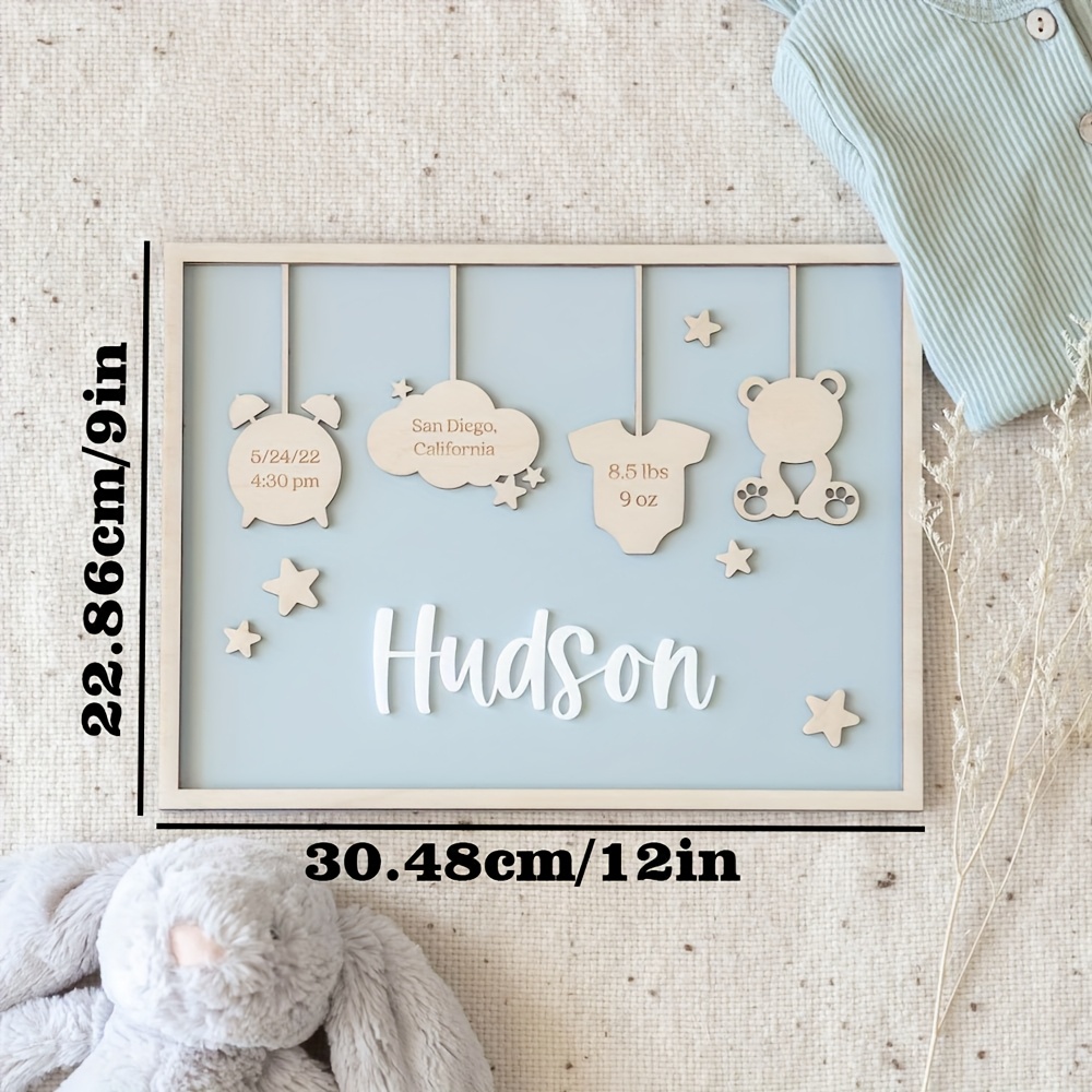 Personalized 2D Wooden Birth Announcement Name Plaque with Birth Statistics
